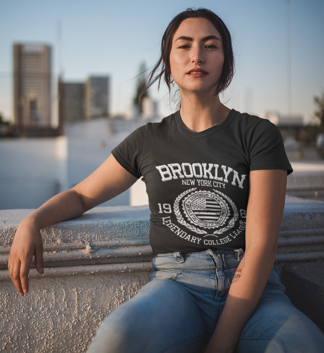 Brooklyn New York USA College League Design - Damen Premium Organic Shirt