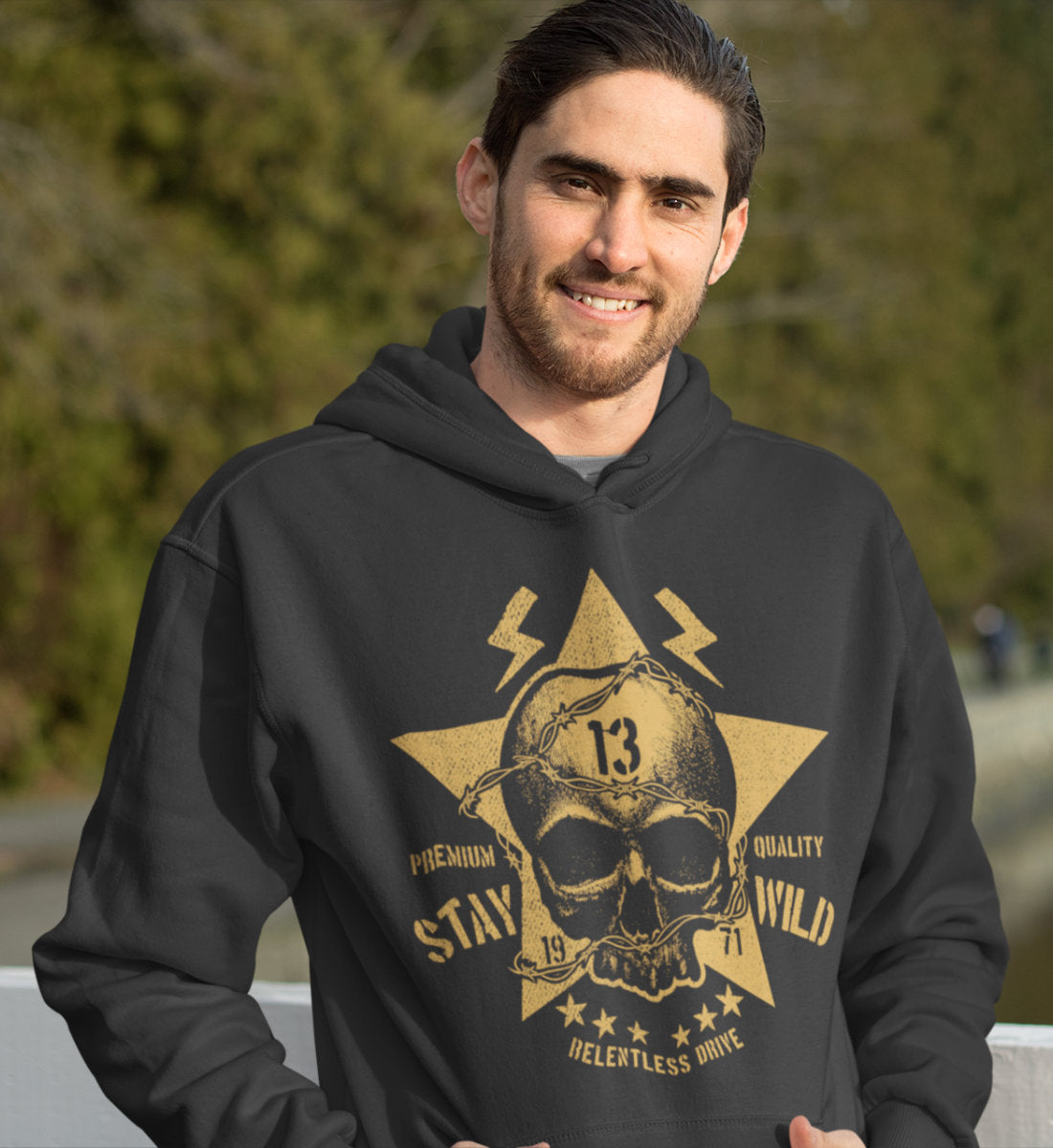 Stay Wild Skull - Relentless Drive - Premium Quality - Unisex Organic Hoodie