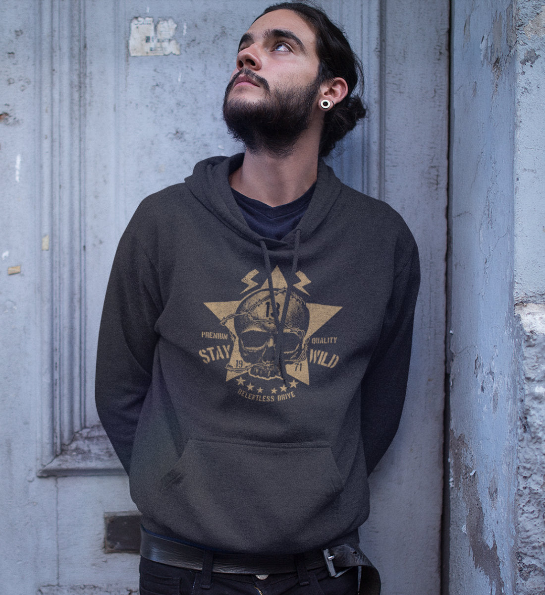 Stay Wild Skull - Relentless Drive - Premium Quality - Unisex Organic Hoodie