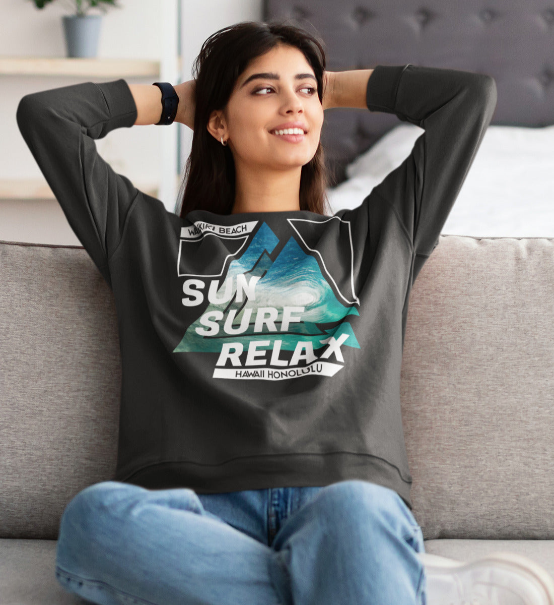 Sun Surf Relax Waikiki Beach Hawaii Honolulu - Unisex Organic Sweatshirt ST/ST