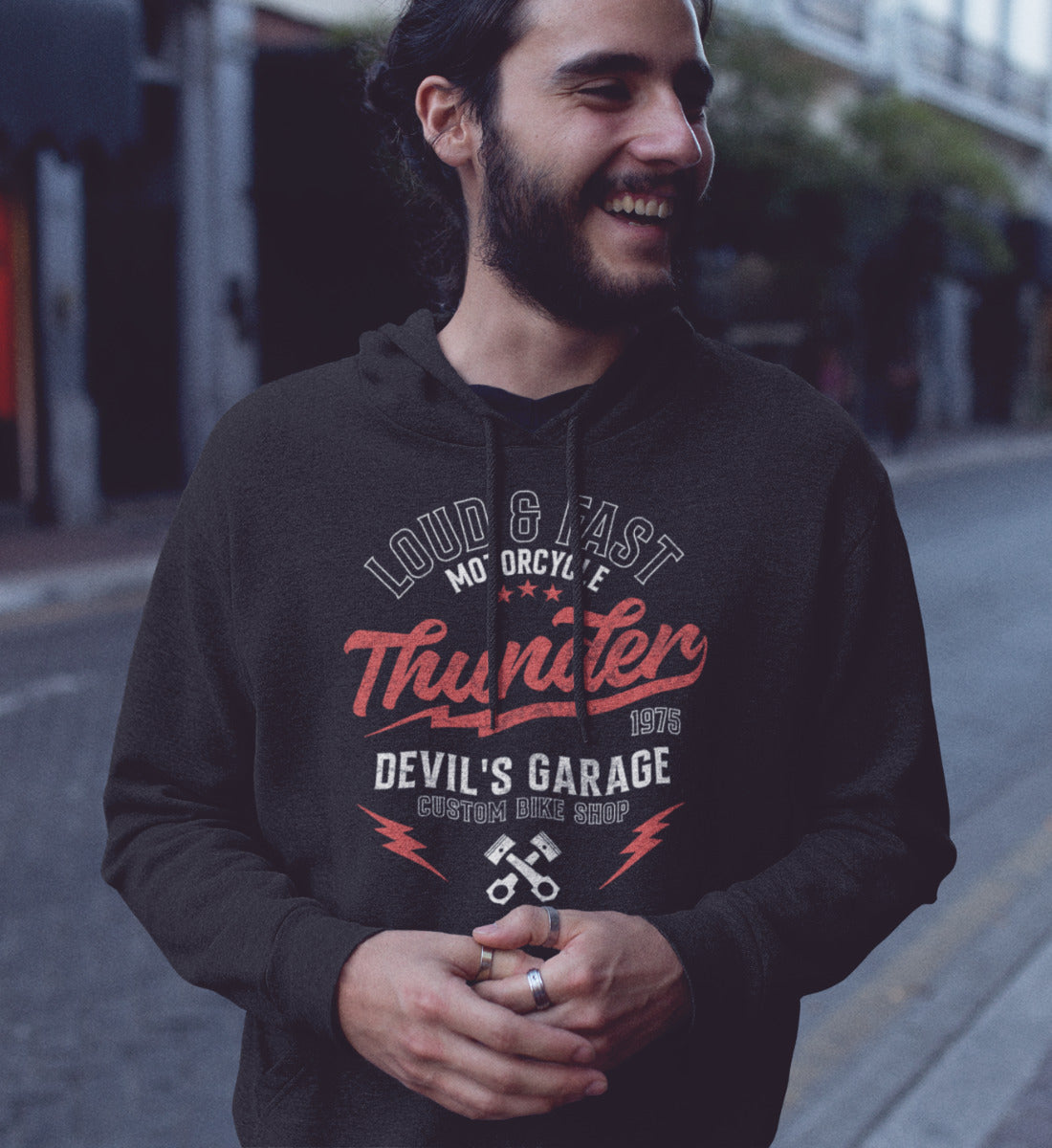 Thunder - Loud & Fast Motorcycle - Custom Devil's Garage - Unisex Organic Hoodie