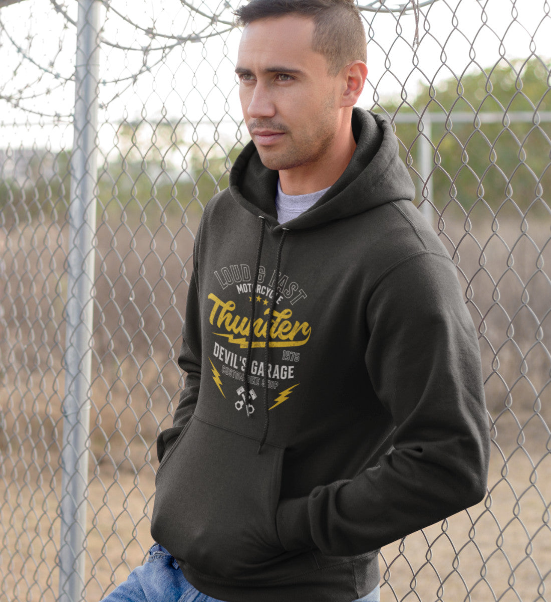 Thunder - Loud & Fast Motorcycle - Custom Devil's Garage - Unisex Organic Hoodie