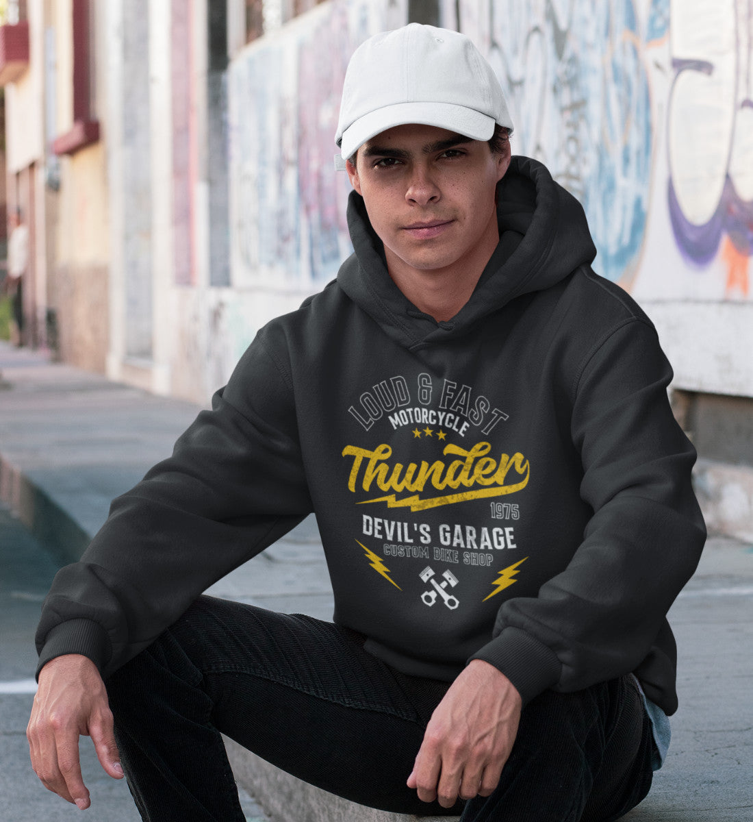 Thunder - Loud & Fast Motorcycle - Custom Devil's Garage - Unisex Organic Hoodie