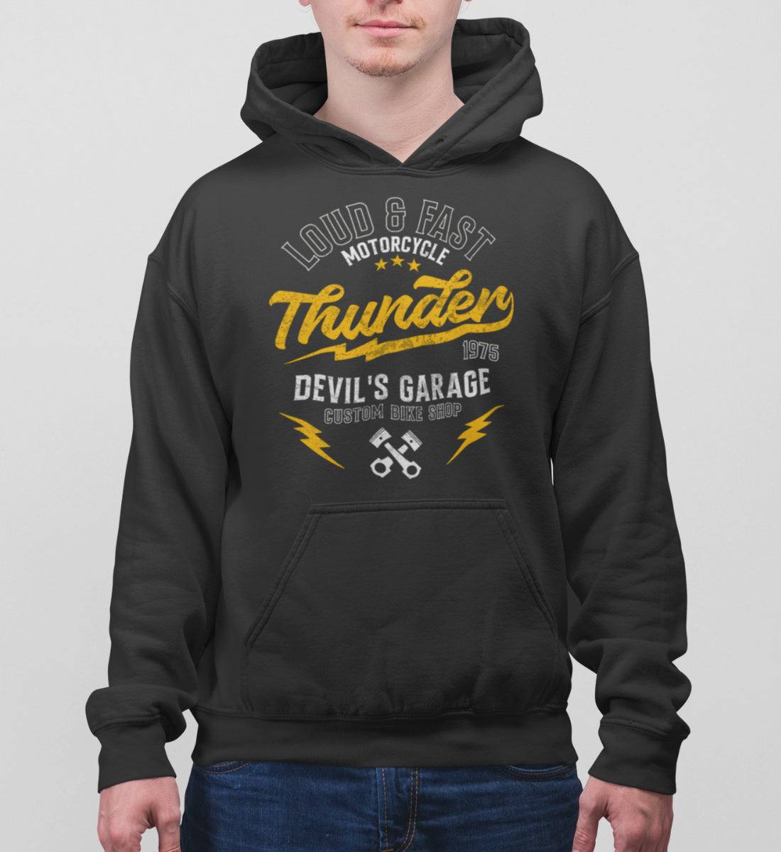 Thunder - Loud & Fast Motorcycle - Custom Devil's Garage - Unisex Organic Hoodie