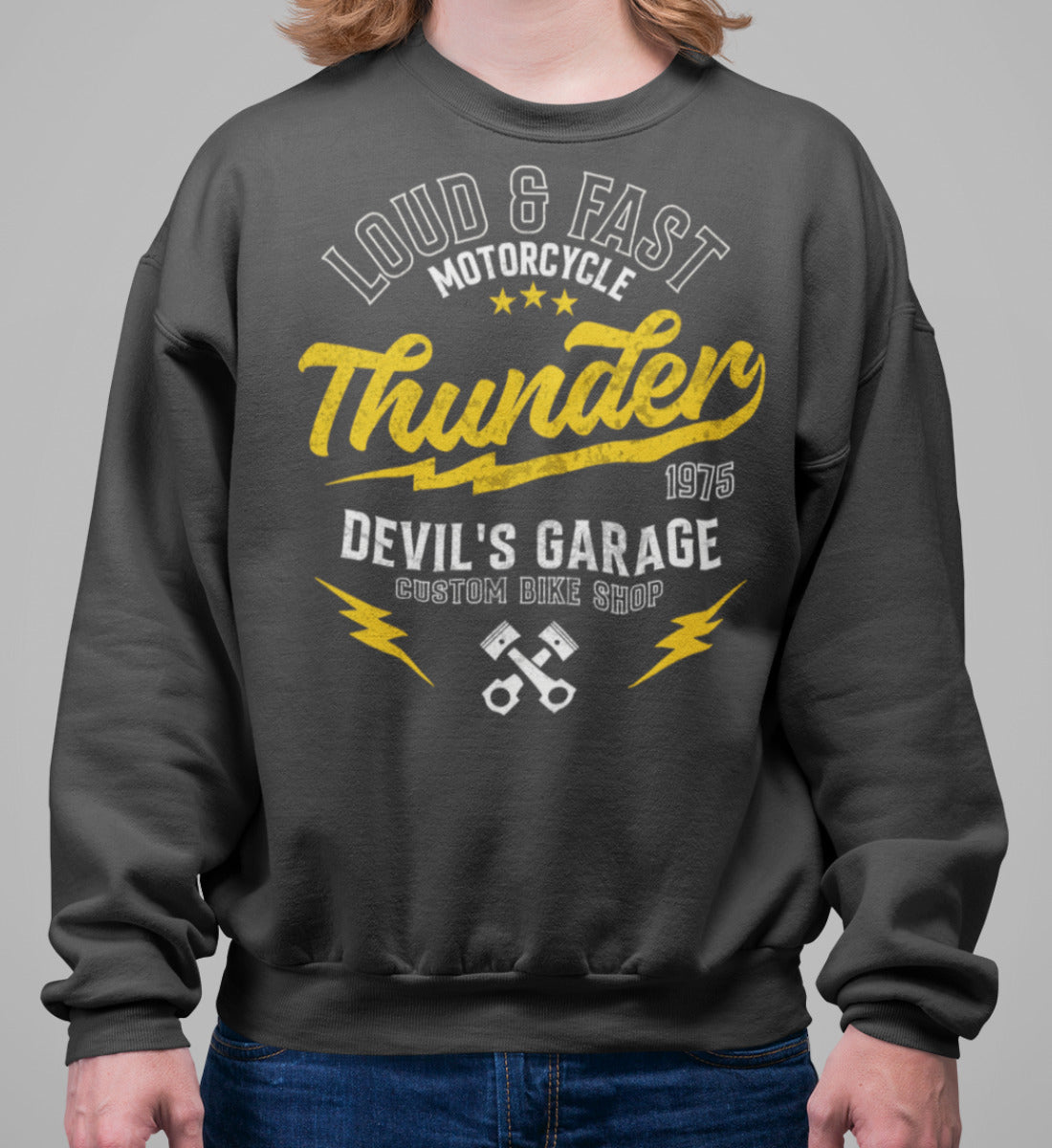 Thunder - Loud & Fast Motorcycle - Custom Devil's Garage - Unisex Organic Sweatshirt ST/ST