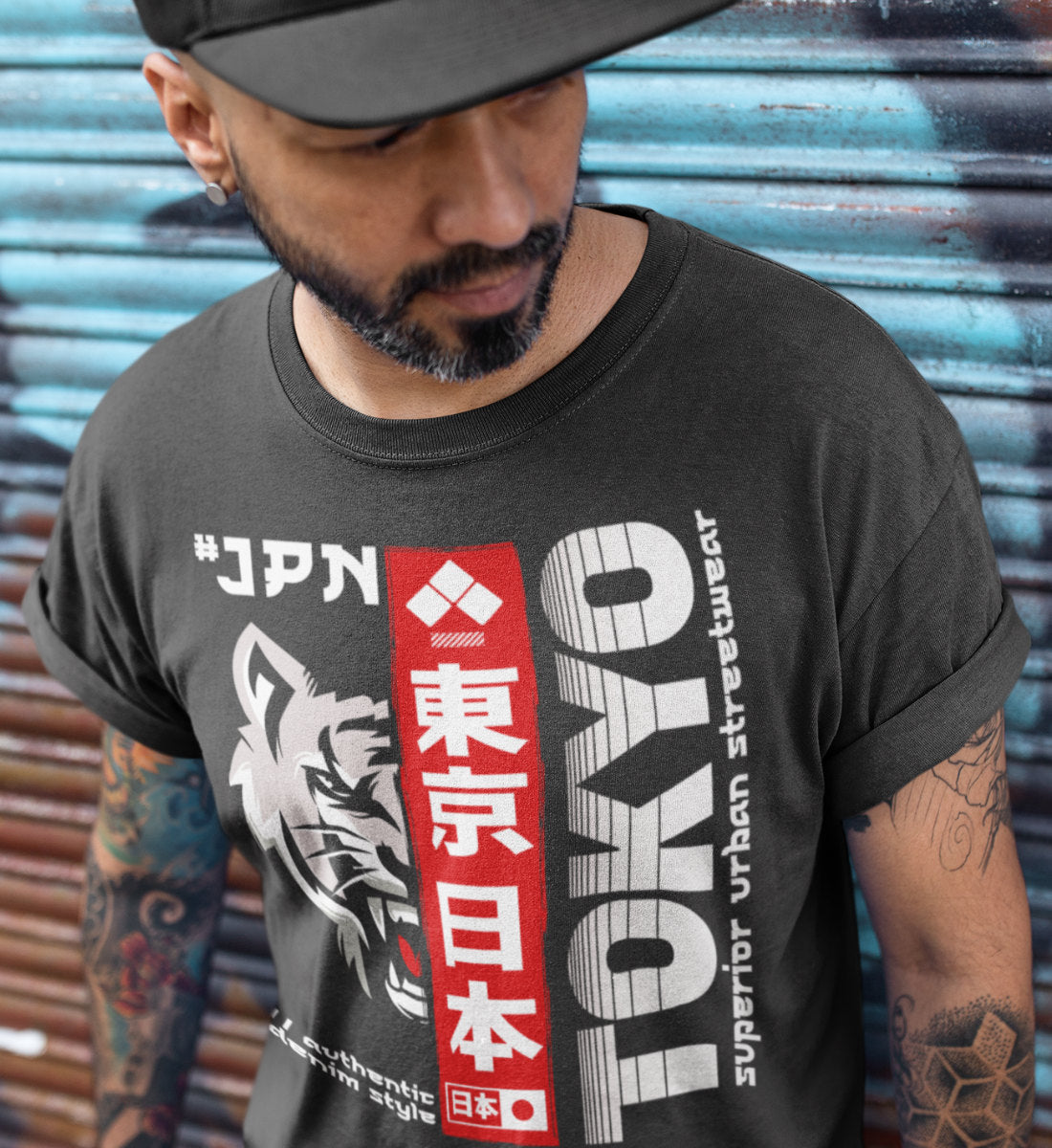 Tokyo Japan Wolf Superior Urban Streetwear - Herren Premium Organic Shirt