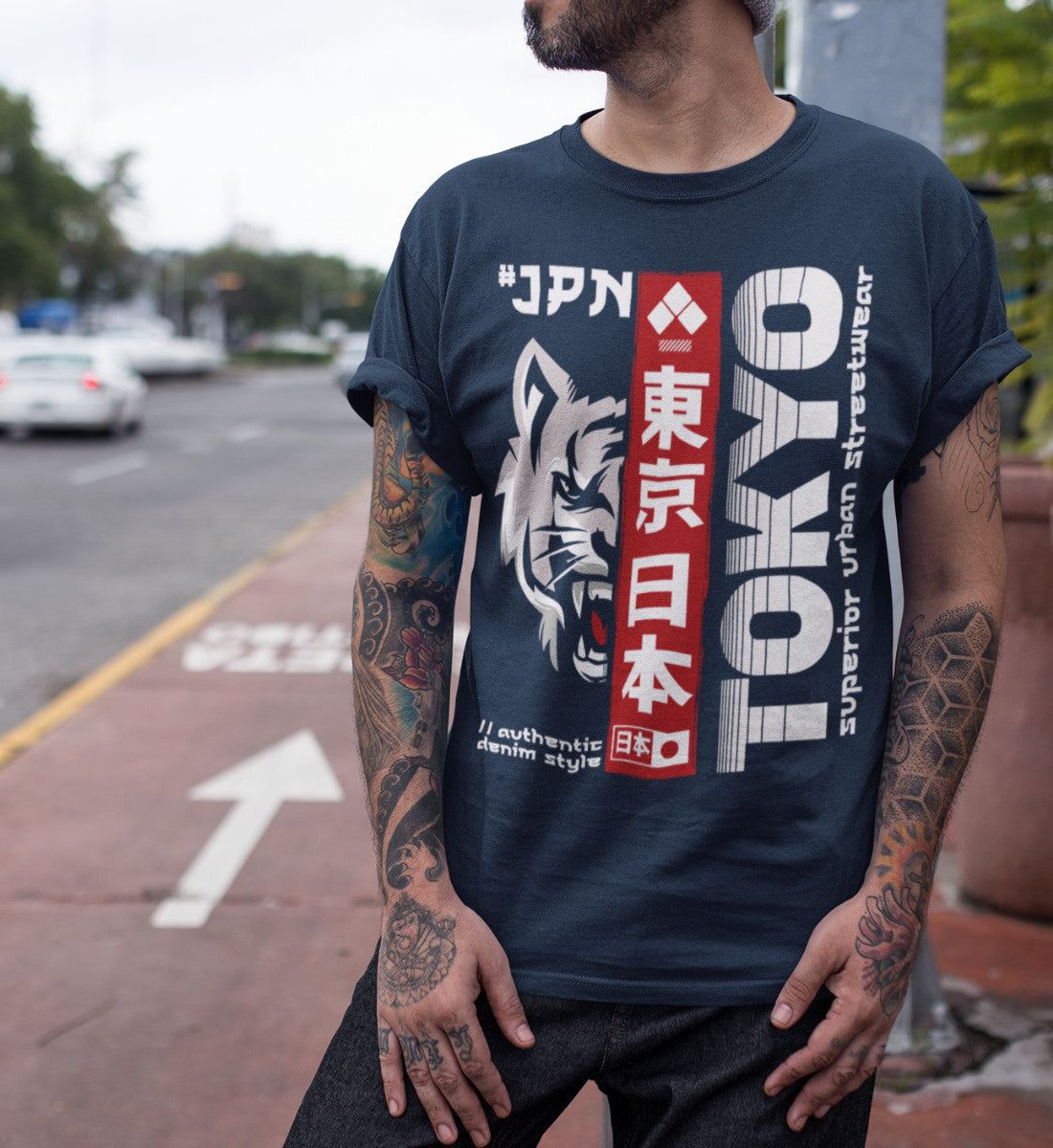 Tokyo Japan Wolf Superior Urban Streetwear - Herren Premium Organic Shirt
