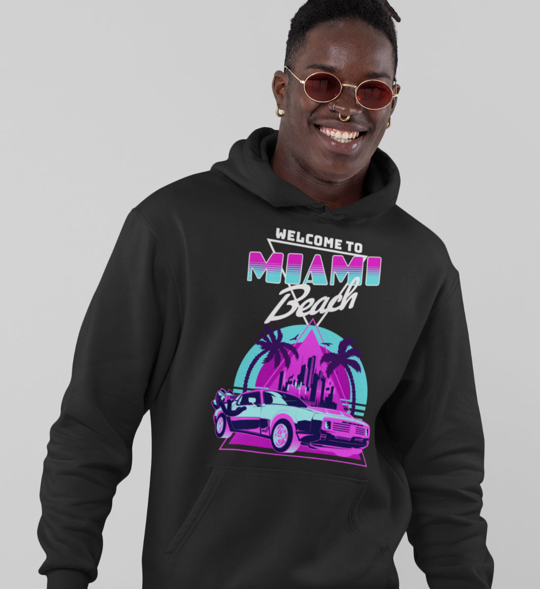 Welcome To Miami Beach - 80s Neon Retro Vaporware - Unisex Organic Hoodie