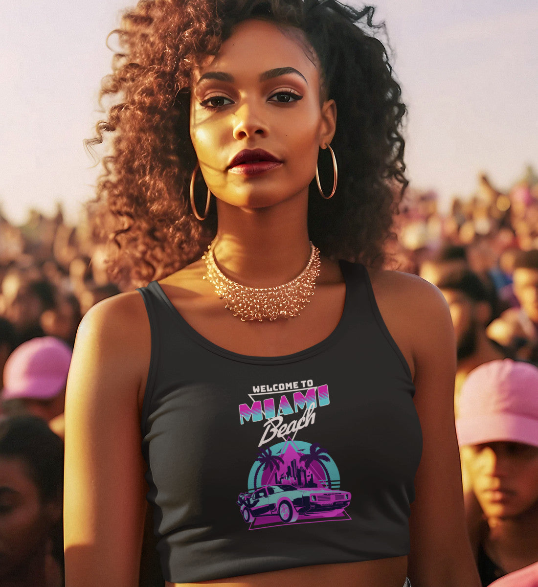 Welcome To Miami Beach - 80s Neon Retro Vaporware - Damen Organic Crop Top