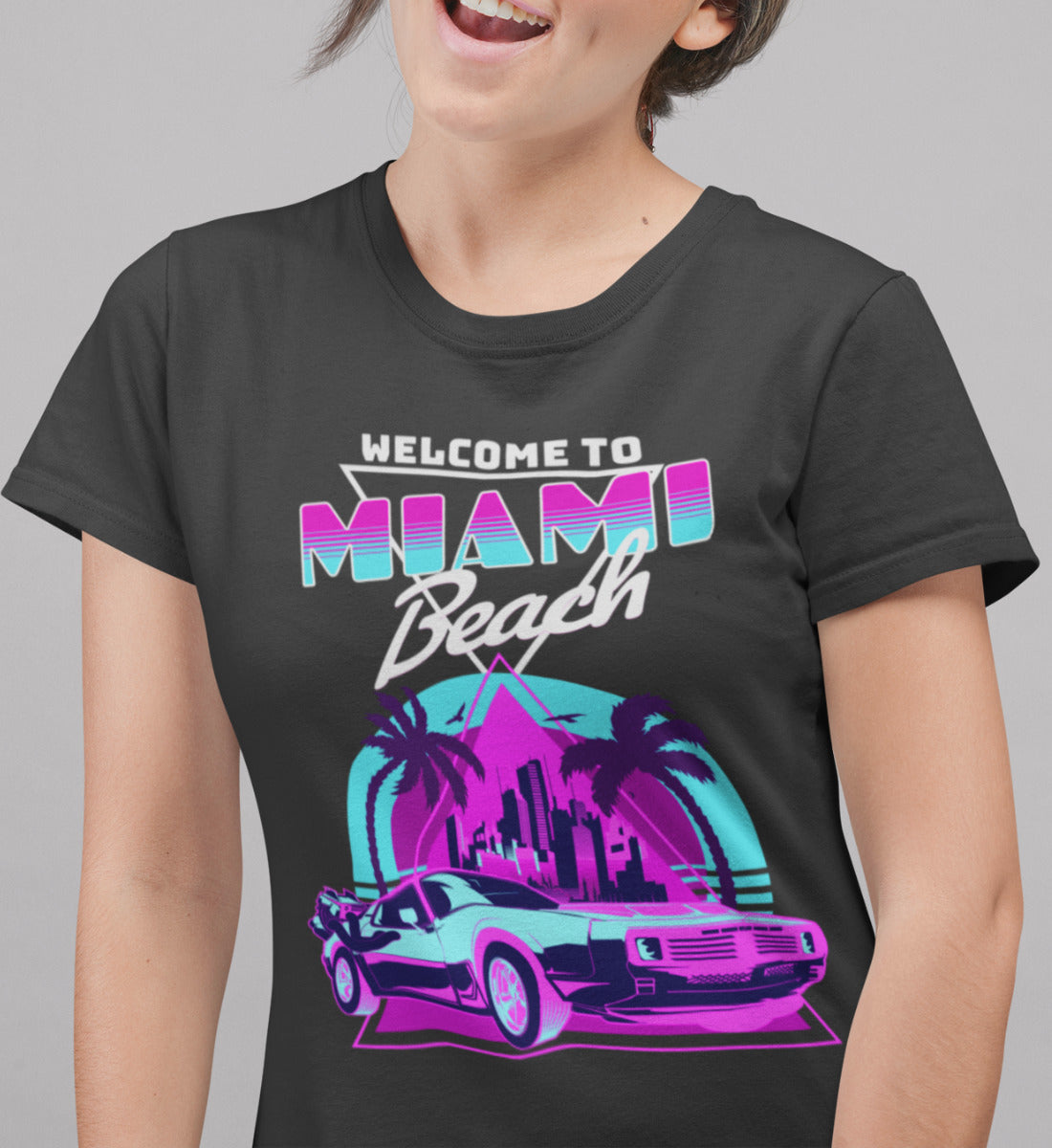 Welcome To Miami Beach - 80s Neon Retro Vaporware - Damenshirt