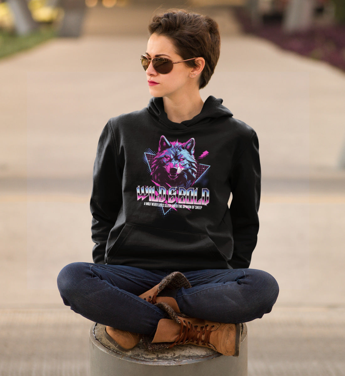 Wild & Bold Wolf - 80s Neon Retro Vaporware - Damen Organic Hoodie ST/ST
