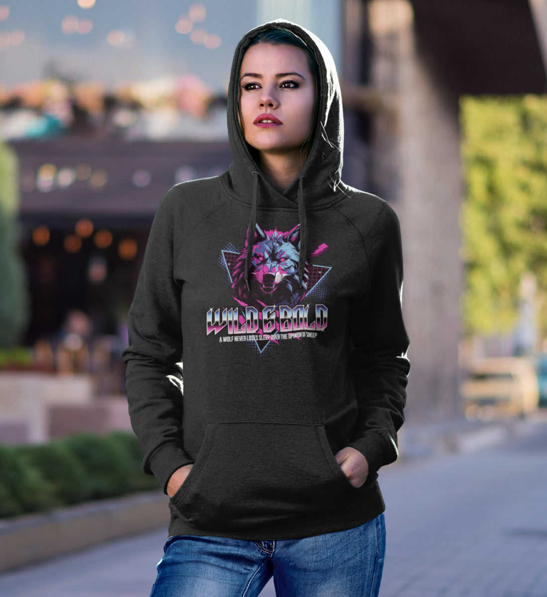 Wild & Bold Wolf - 80s Neon Retro Vaporware - Damen Organic Hoodie ST/ST