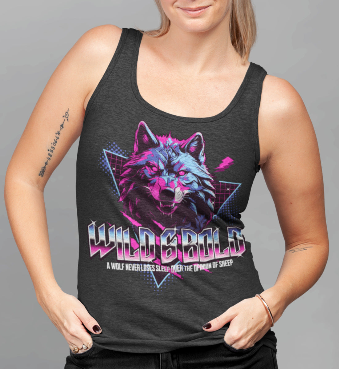 Wild & Bold Wolf - 80s Neon Retro Vaporware - Frauen Tanktop