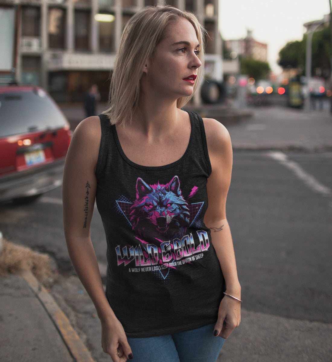 Wild & Bold Wolf - 80s Neon Retro Vaporware - Frauen Tanktop