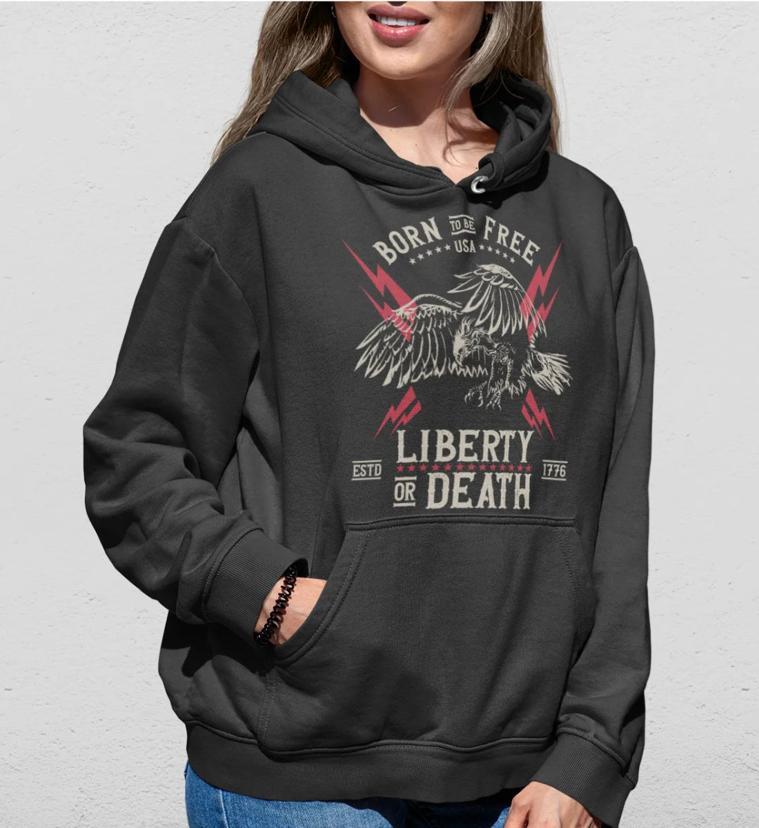 Born To Be Free - USA - Liberty Or Death - American Eagle  - Unisex Organic Hoodie