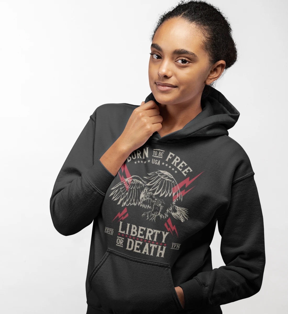 Born To Be Free - USA - Liberty Or Death - American Eagle  - Damen Organic Hoodie ST/ST