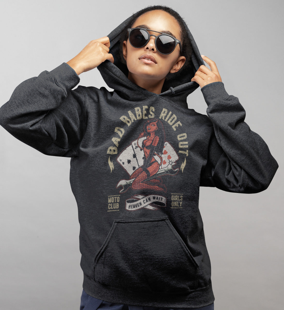 Bad Babes Ride Out - Moto Club - Heaven Can Wait  - Unisex Organic Hoodie