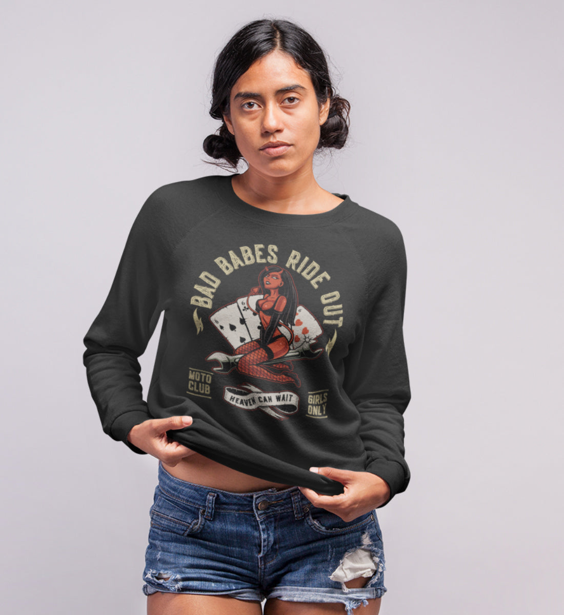 Bad Babes Ride Out - Moto Club - Heaven Can Wait  - Unisex Organic Sweatshirt ST/ST