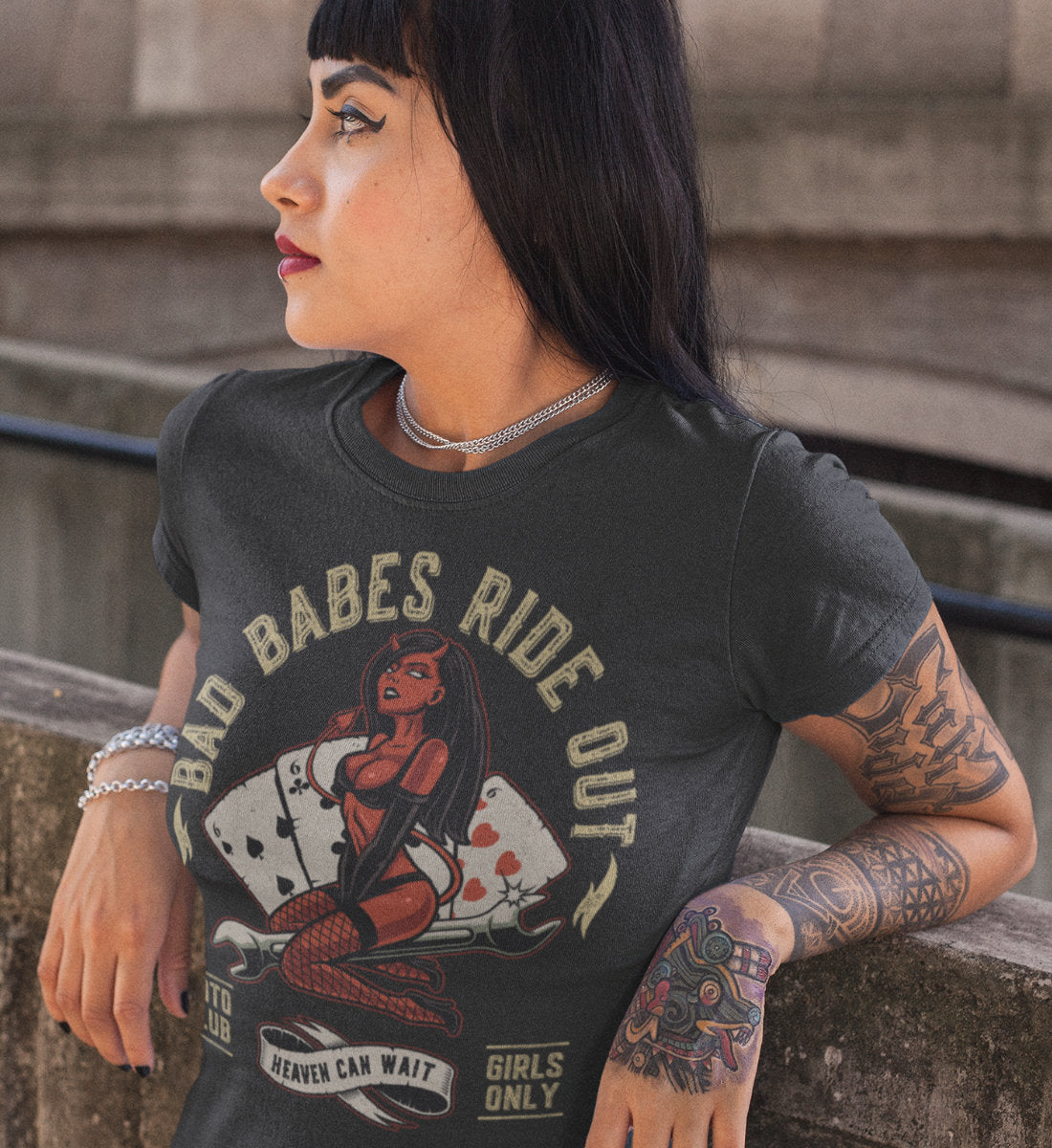 Bad Babes Ride Out - Moto Club - Heaven Can Wait  - Damenshirt