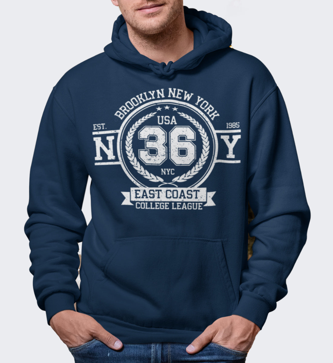 Brooklyn New York College League Vintage Denim  - Unisex Organic Hoodie