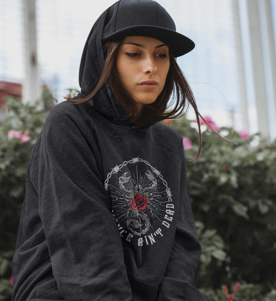 Romance Ain't Dead - Scorpion & Rose  - Unisex Organic Hoodie