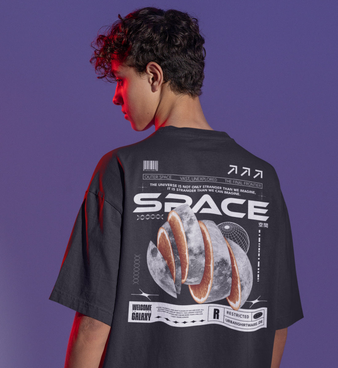 Space - Orange Moon - Streetwear  - Herren Premiumshirt