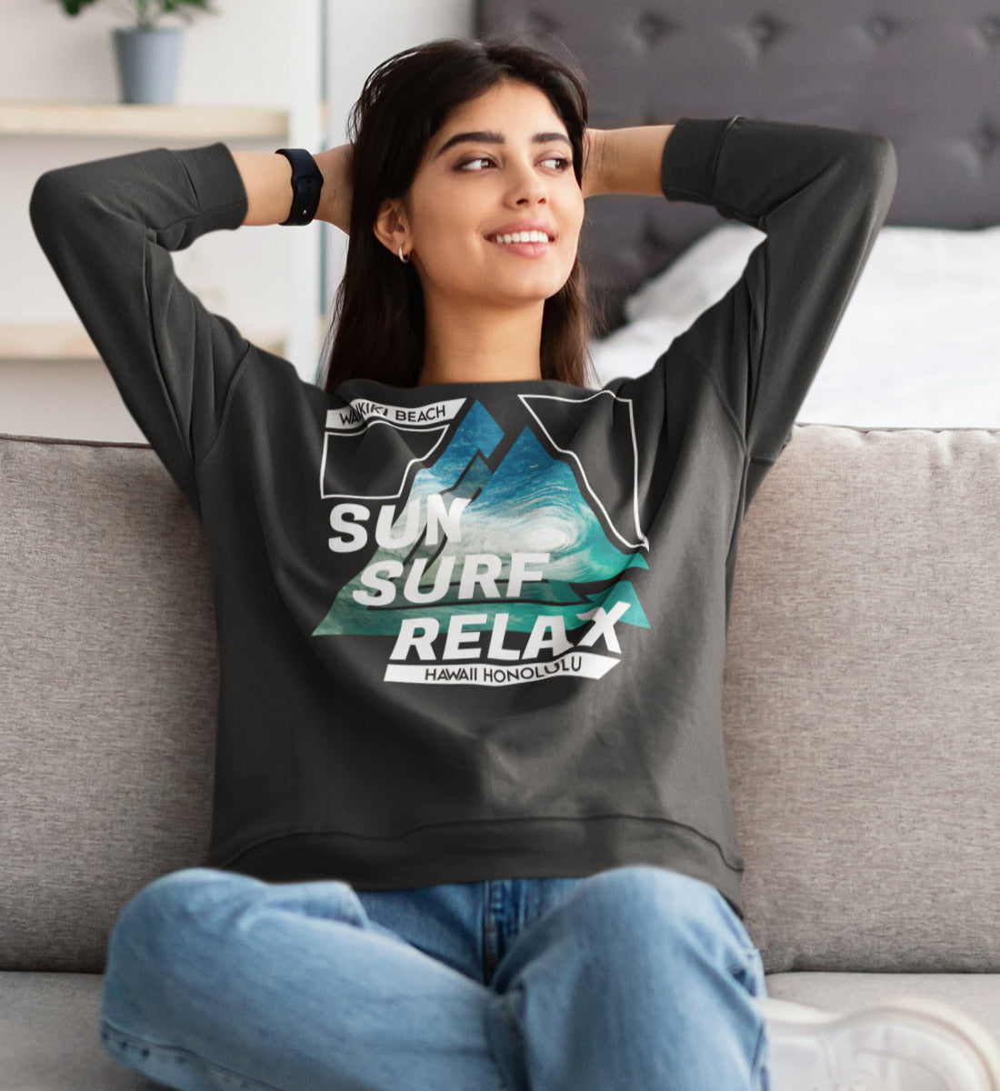 Sun Surf Relax Waikiki Beach Hawaii Honolulu  - Unisex Organic Sweatshirt ST/ST