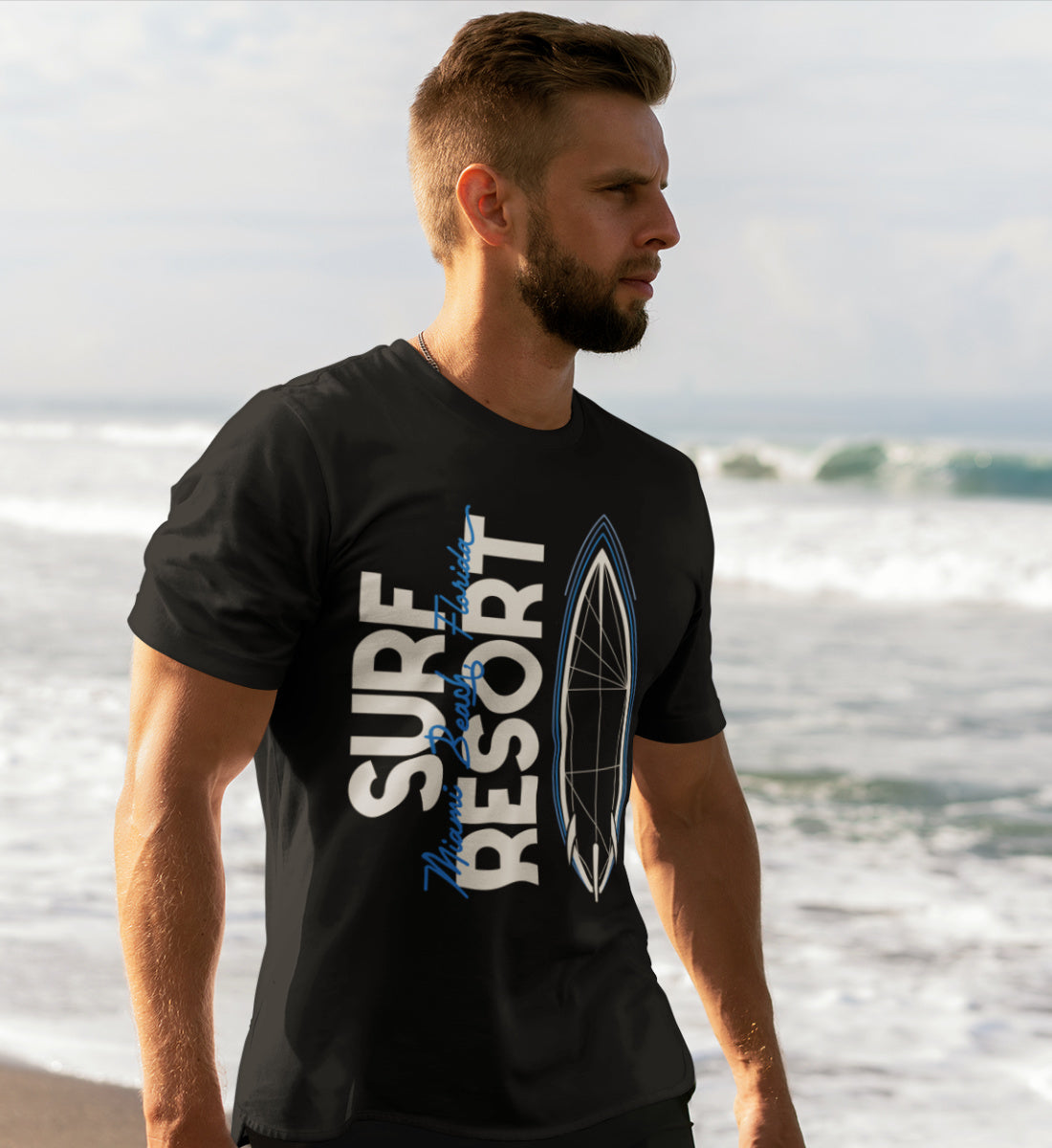 Surfboard Blueprint Miami Beach Surf Resort   - Herren Premium Organic Shirt