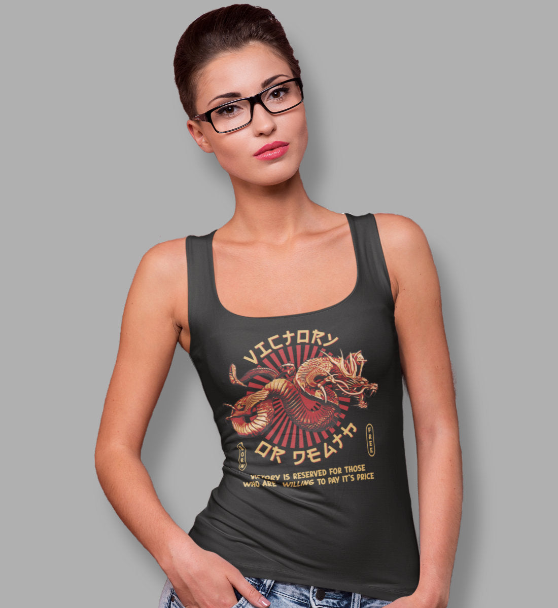 Victory Or Death - Asian Dragon  - Damen Premium Organic Tanktop ST/ST