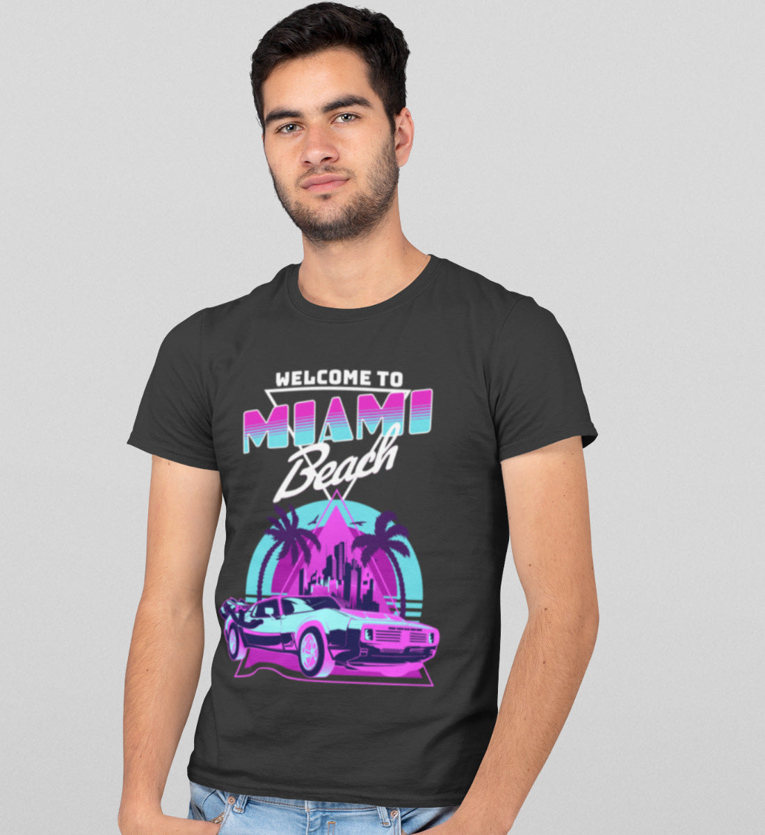 Welcome To Miami Beach - 80s Neon Retro Vaporware  - Herren Premium Organic Shirt