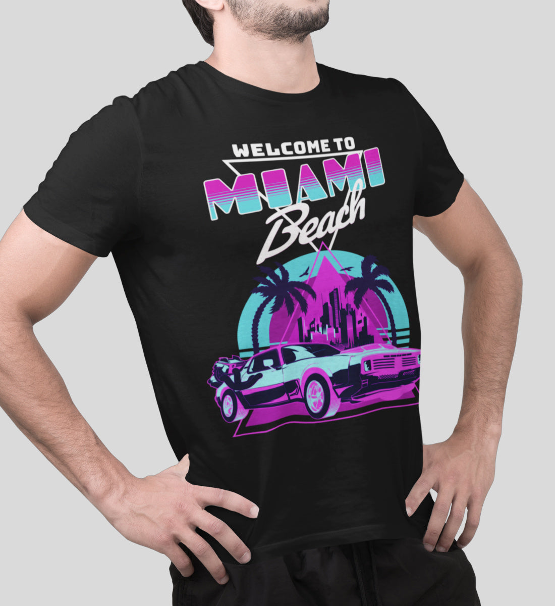 Welcome To Miami Beach - 80s Neon Retro Vaporware  - Herren Shirt