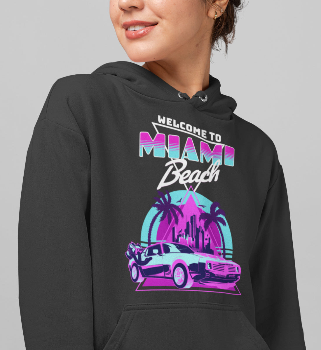 Welcome To Miami Beach - 80s Neon Retro Vaporware  - Unisex Organic Hoodie