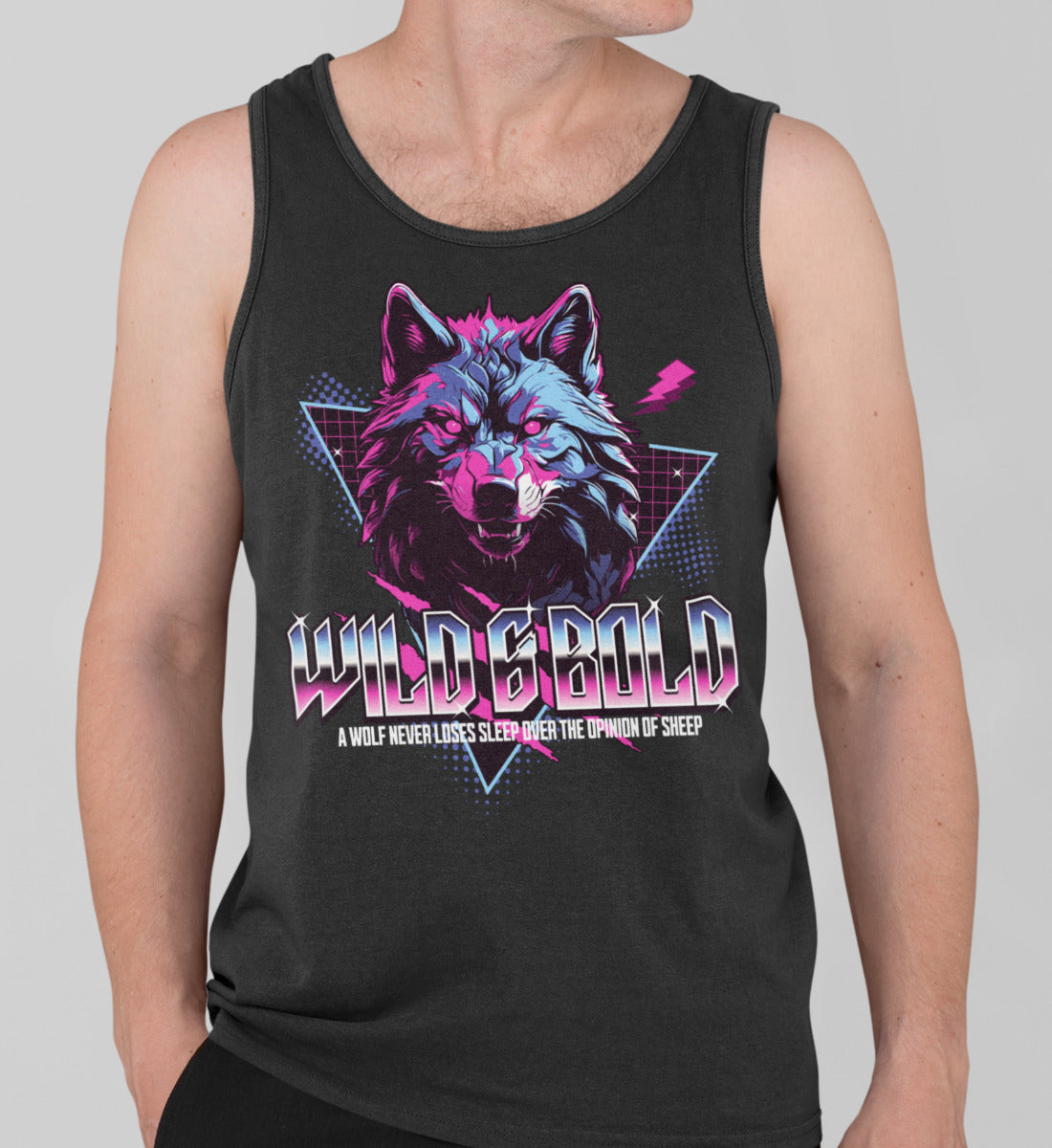 Wild & Bold Wolf - 80s Neon Retro Vaporware  - Herren Tanktop