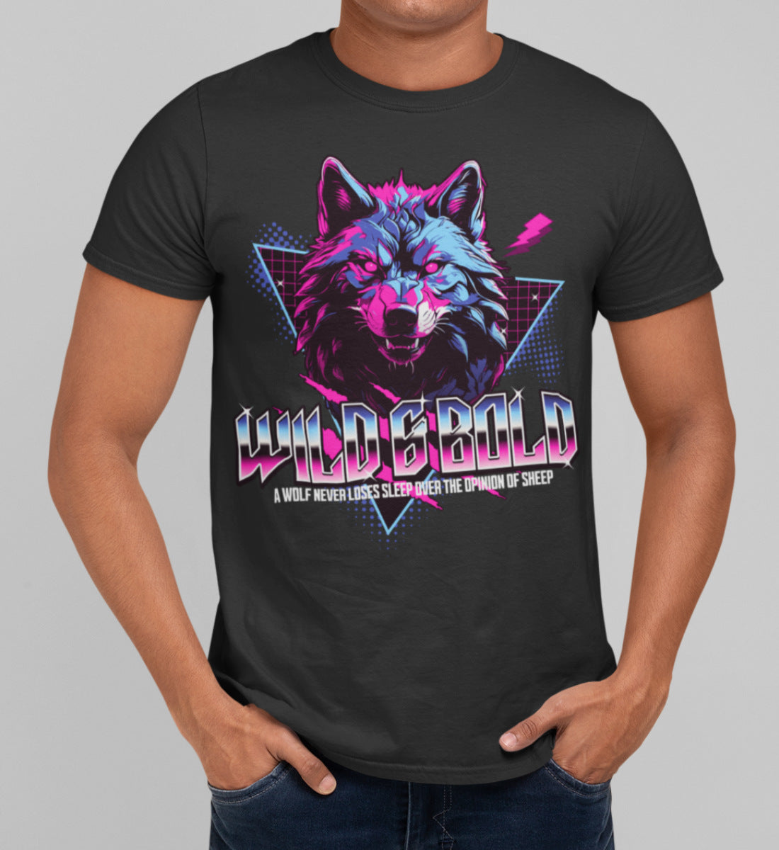 Wild & Bold Wolf - 80s Neon Retro Vaporware  - Herren Premium Organic Shirt