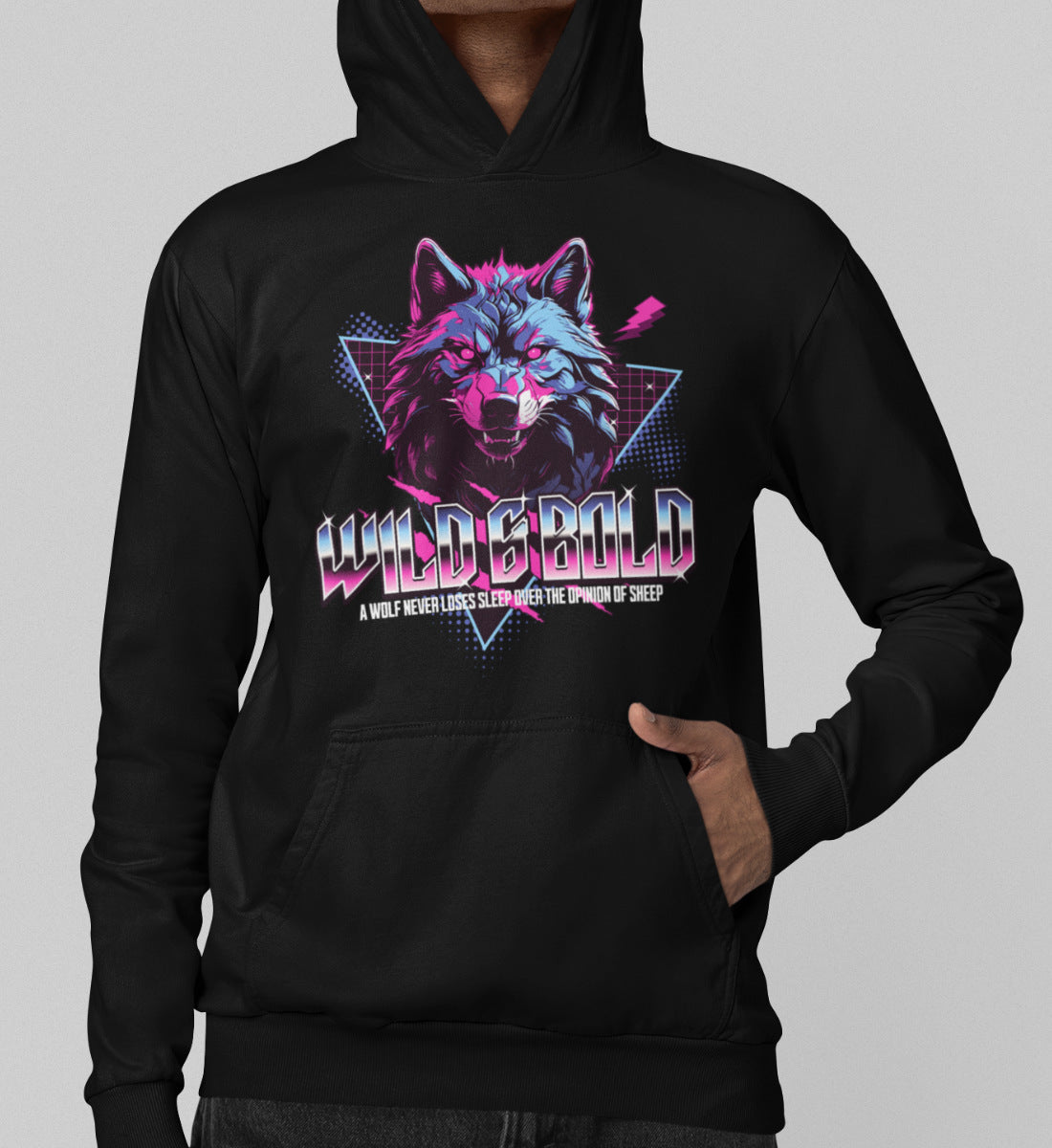 Wild & Bold Wolf - 80s Neon Retro Vaporware  - Unisex Organic Hoodie