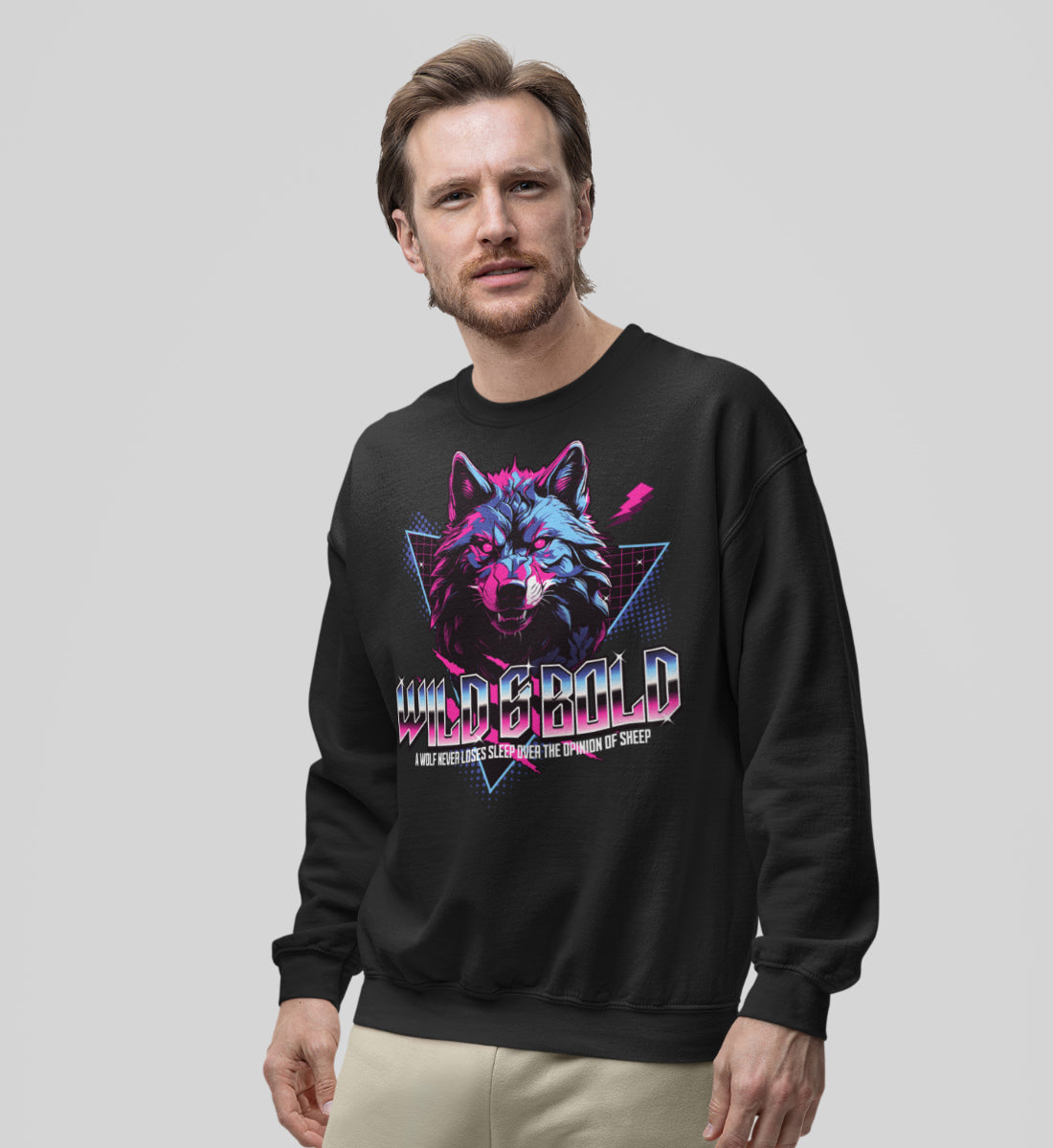 Wild & Bold Wolf - 80s Neon Retro Vaporware  - Unisex Organic Sweatshirt ST/ST