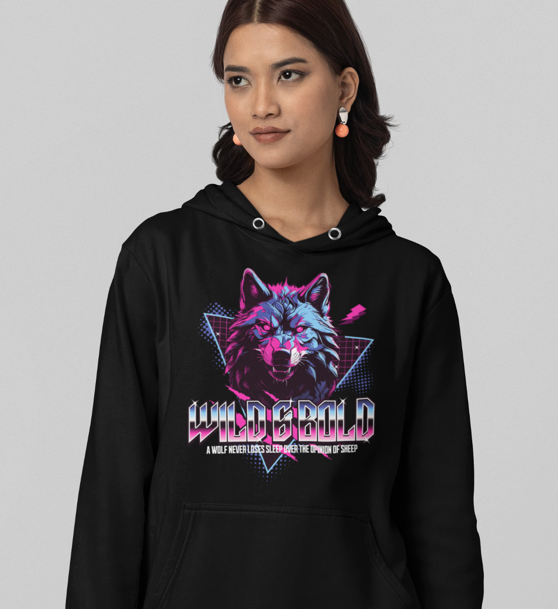 Wild & Bold Wolf - 80s Neon Retro Vaporware  - Damen Organic Hoodie ST/ST