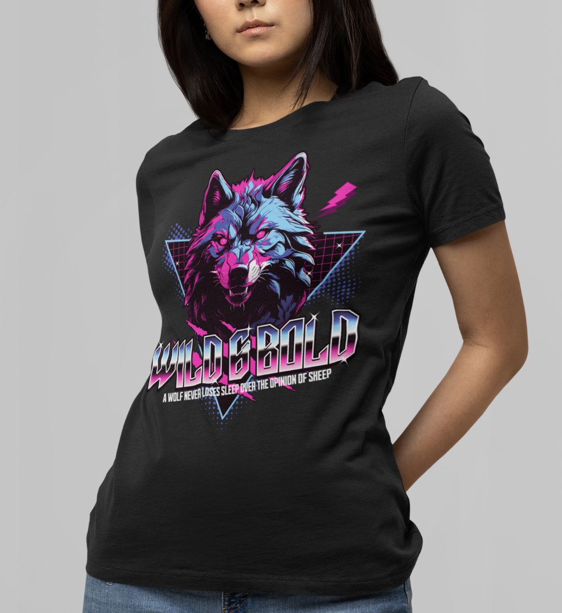 Wild & Bold Wolf - 80s Neon Retro Vaporware  - Damenshirt