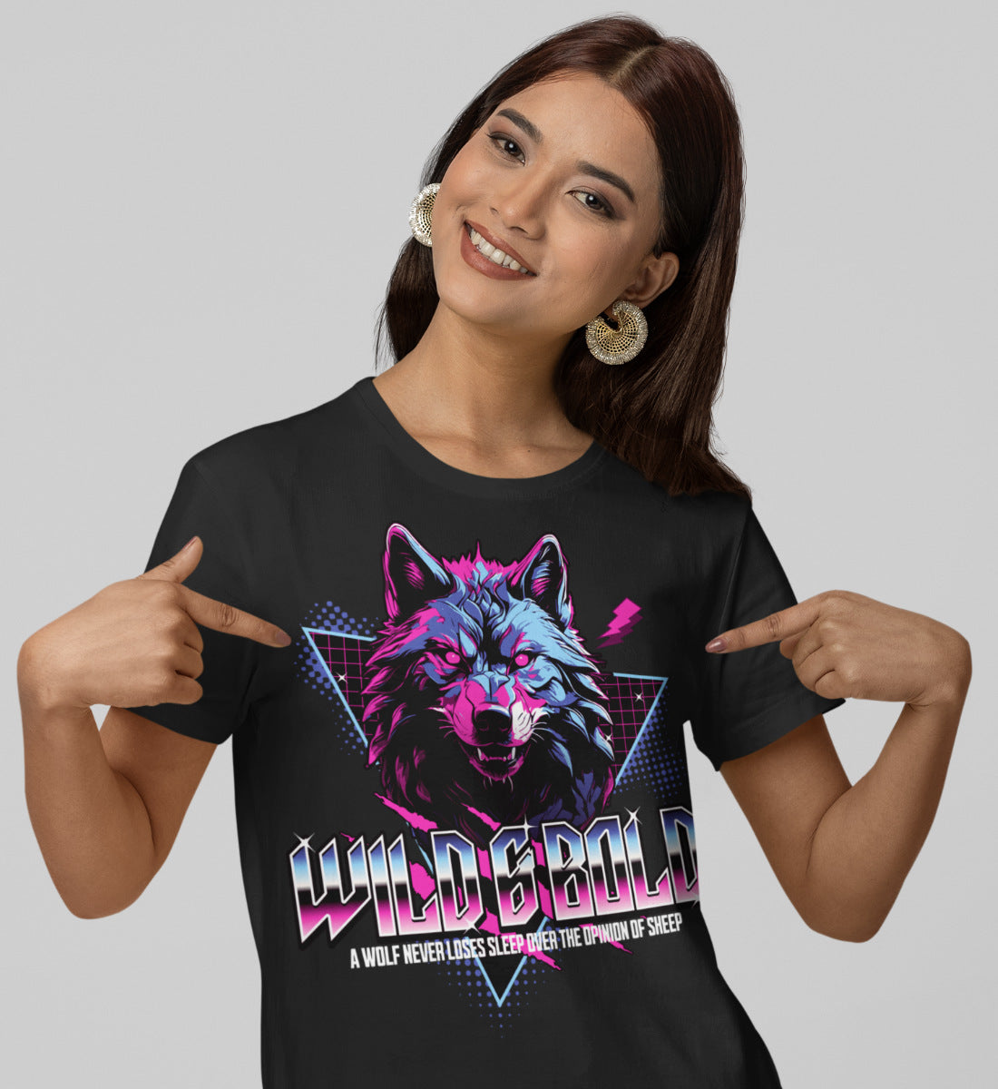 Wild & Bold Wolf - 80s Neon Retro Vaporware  - Damen Premium Organic Shirt