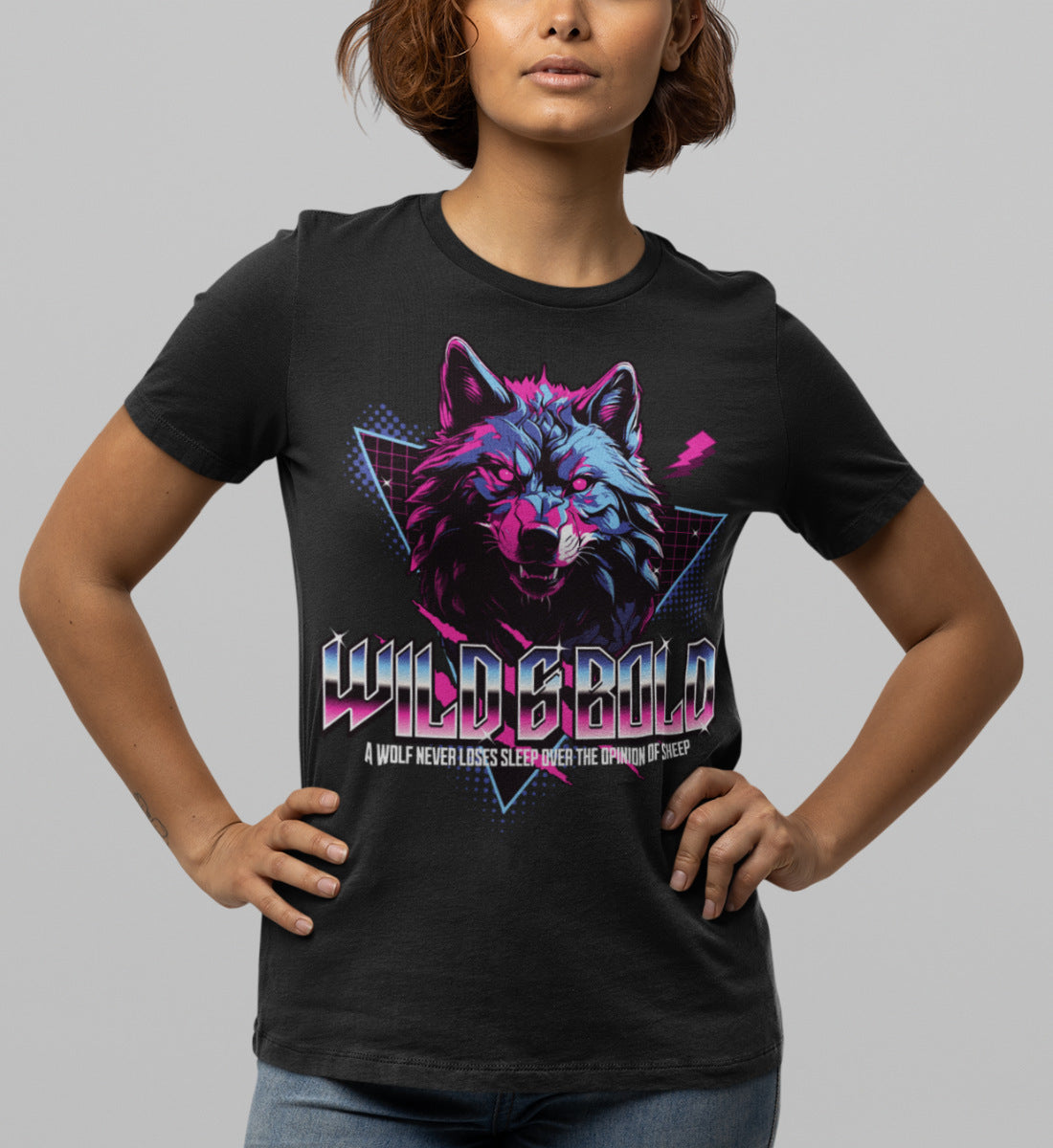 Wild & Bold Wolf - 80s Neon Retro Vaporware  - Damen Premium Organic Shirt